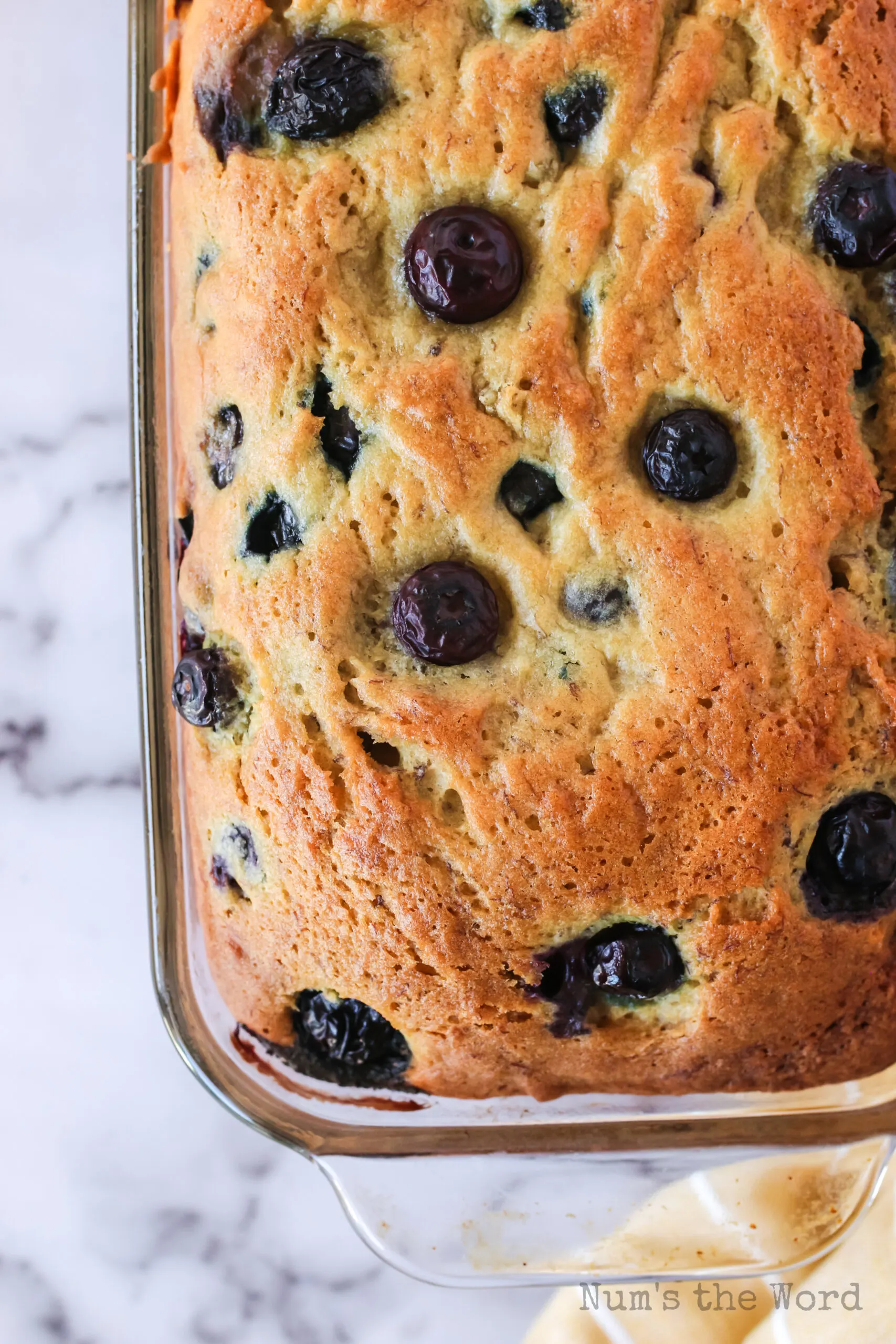 close up of blueberry banana bread