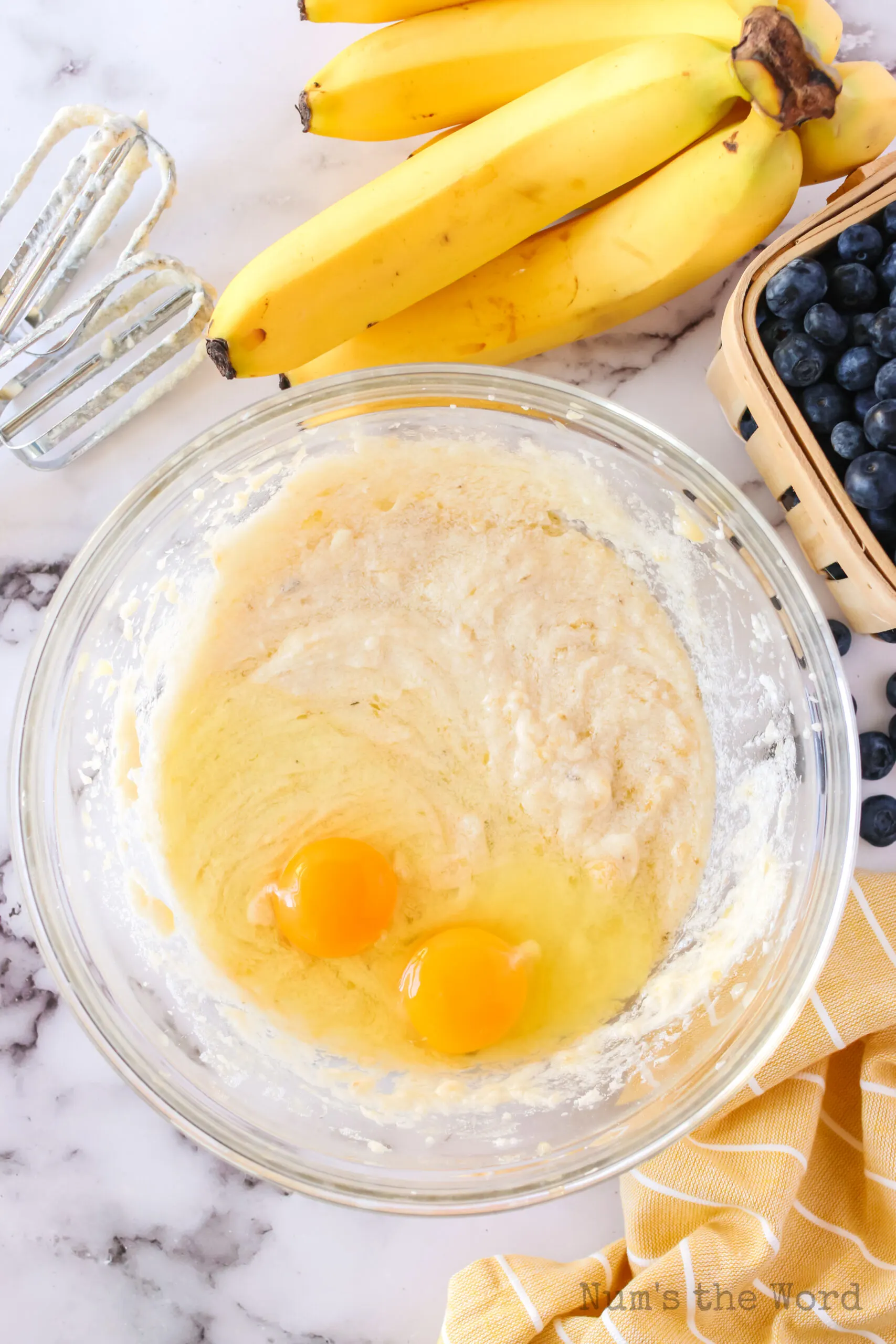 eggs added to banana mixture