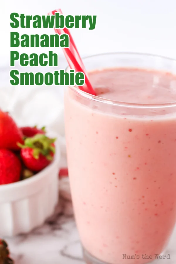 Main image for recipe of strawberry banana peach smoothie.