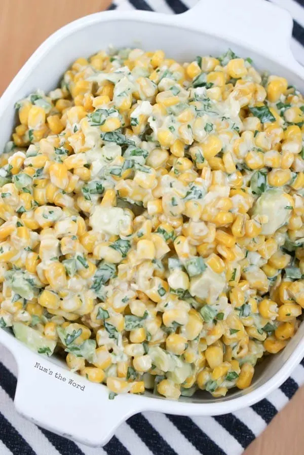 Esquites, Mexican Corn Salad - salad fully made and ready to be eaten.