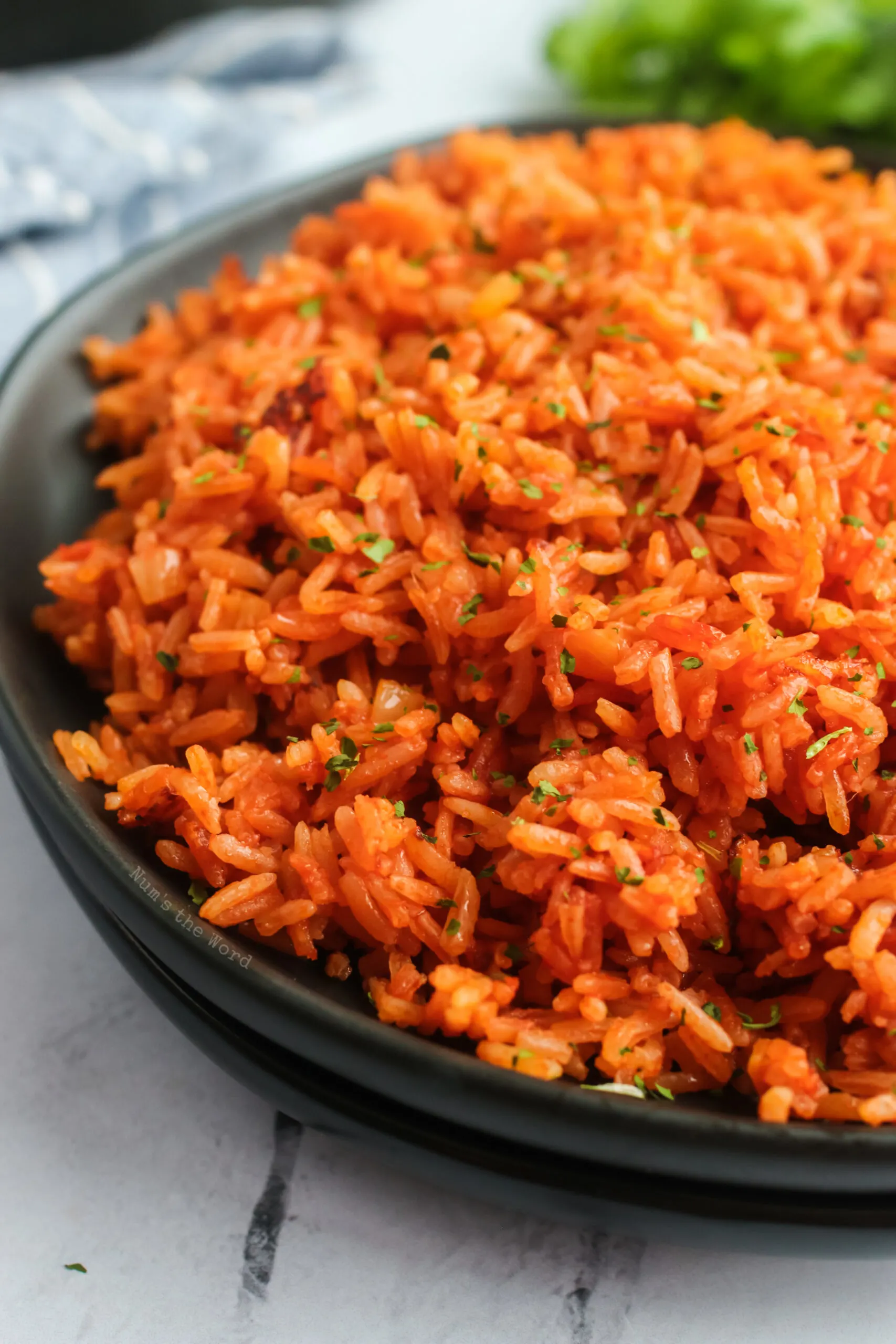 plate full of rice, close up image