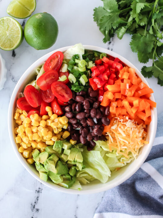 all salad ingredients placed in a bowl