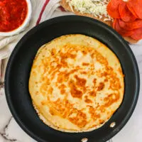 Cooked quesadilla in a skillet