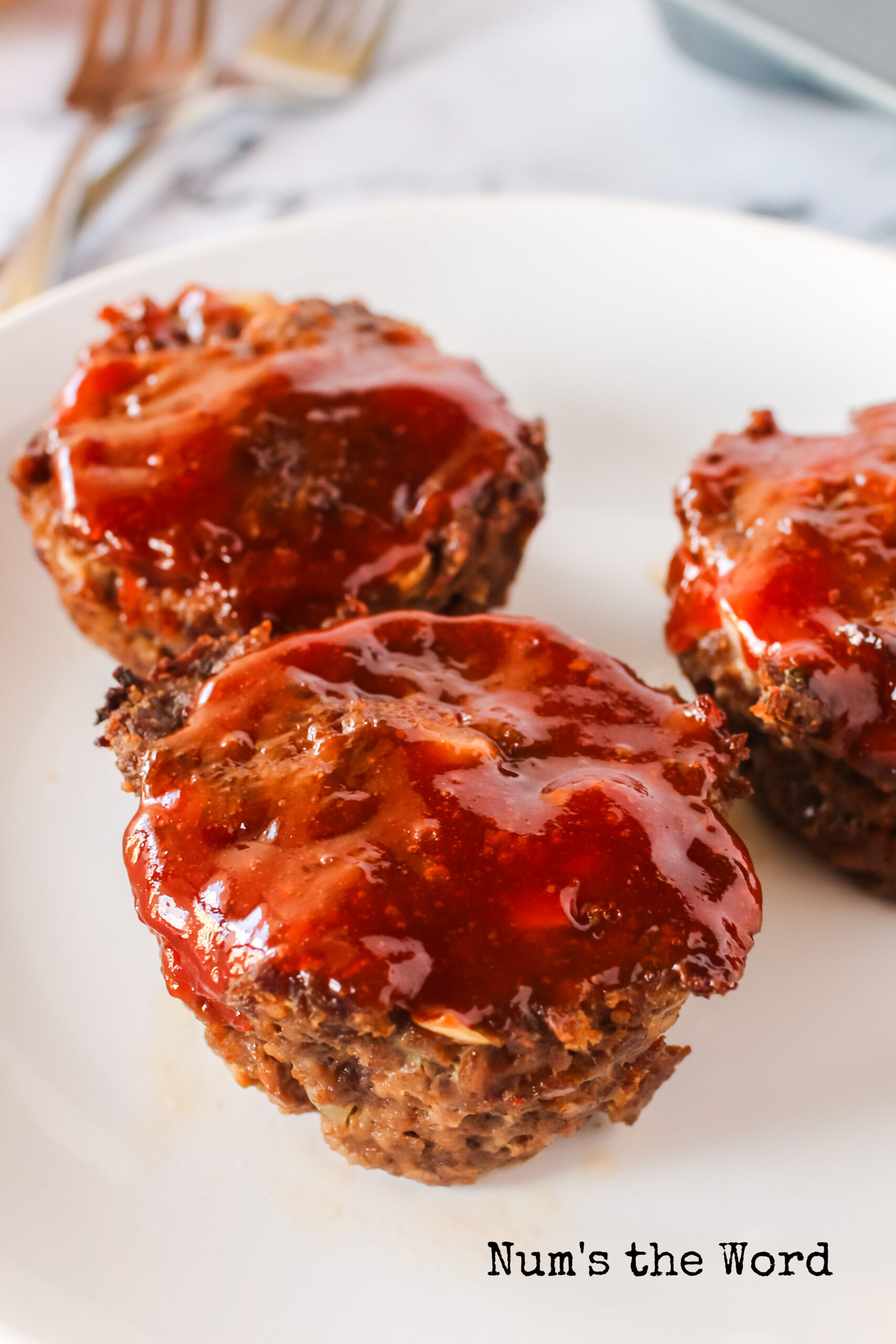 Top side view of meatloaf on a plate.