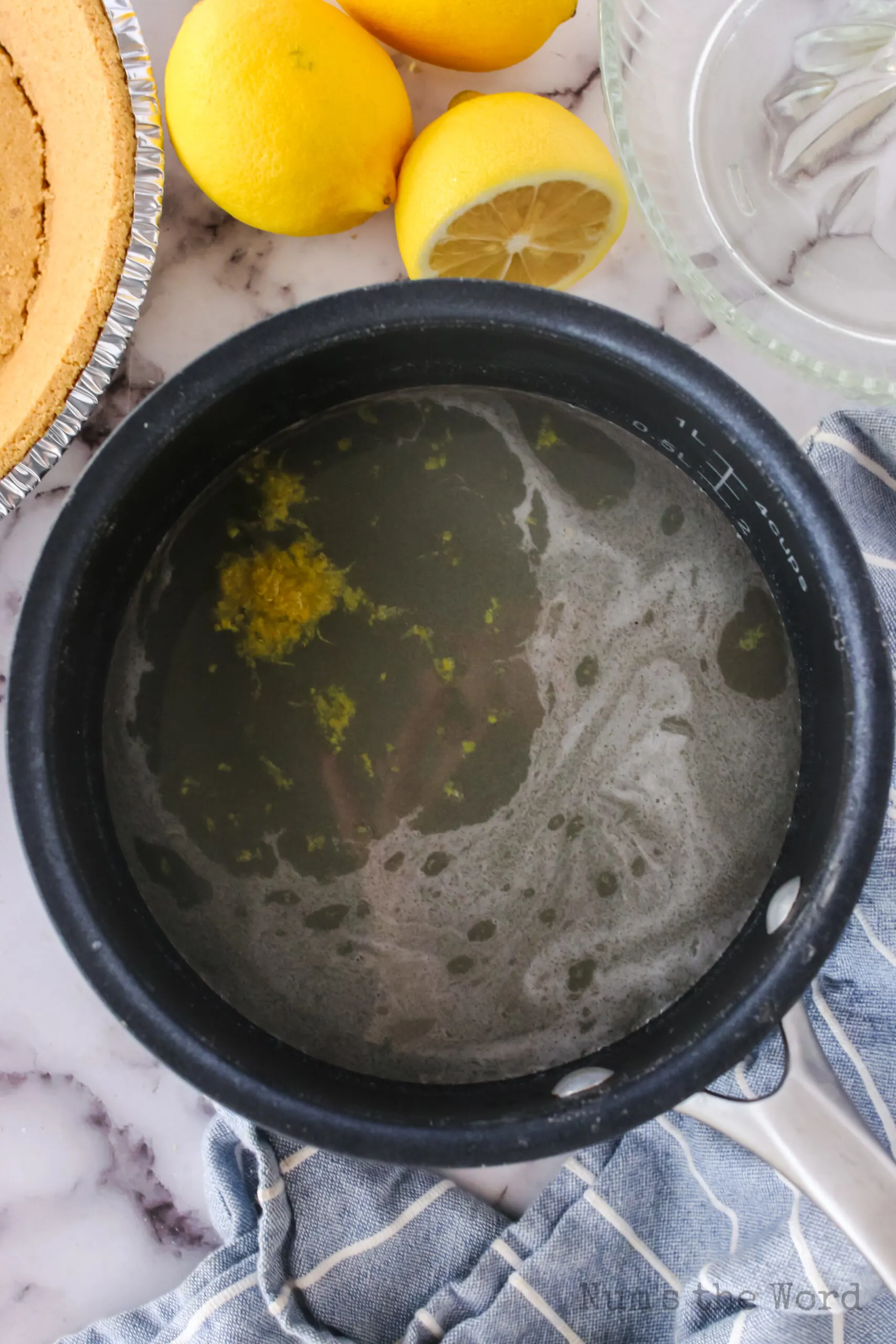 dissolved gelatin in saucepan with lemon rind and lemon extract added