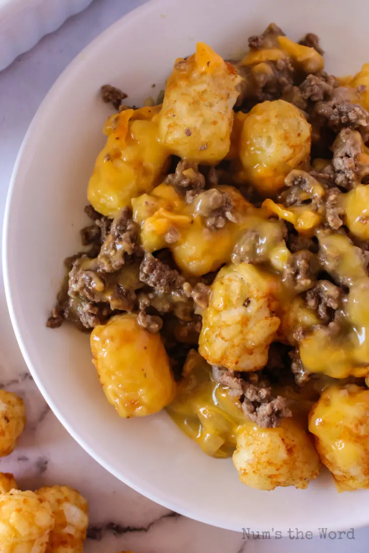 zoomed in image of tater tot casserole