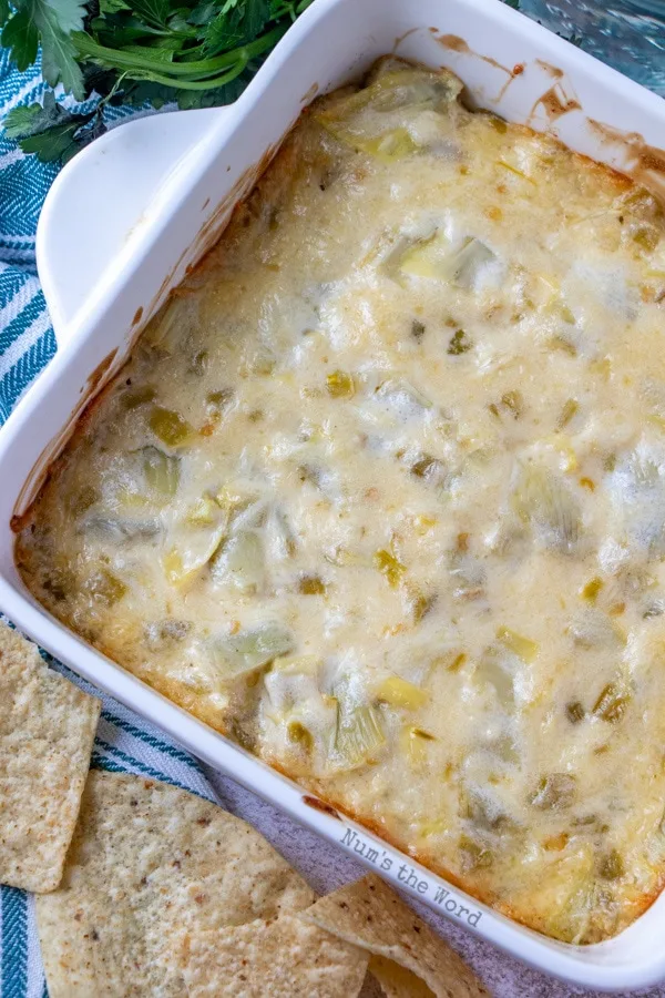Green Chilie Artichoke Dip - dip fresh from the oven