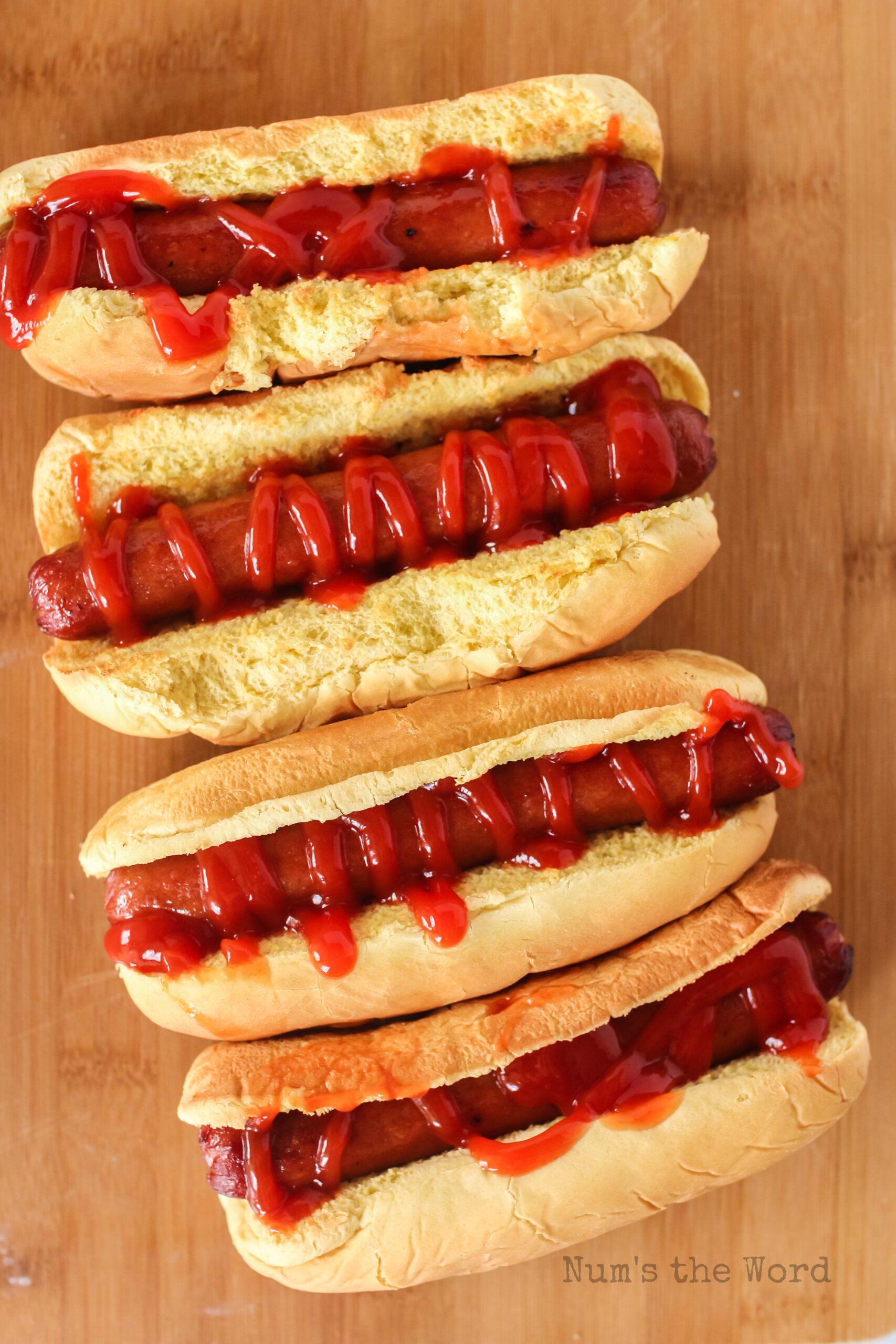 hot dogs with ketchup, ready to eat