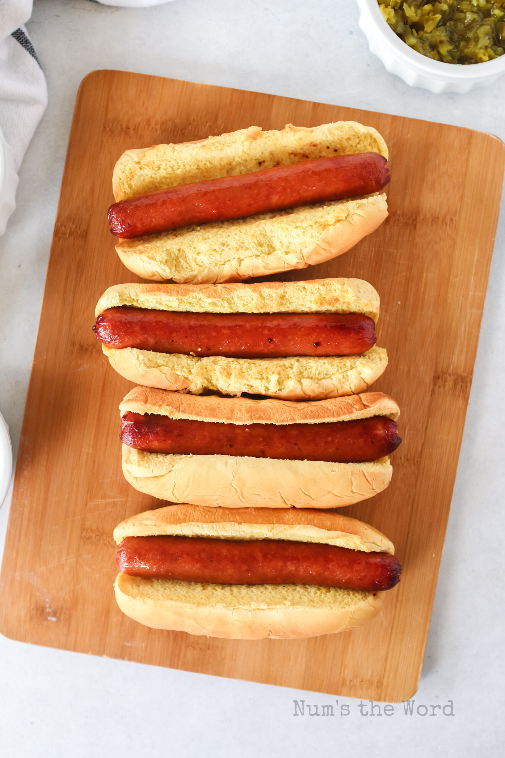 air fryer hot dogs in buns out of the air fryer.