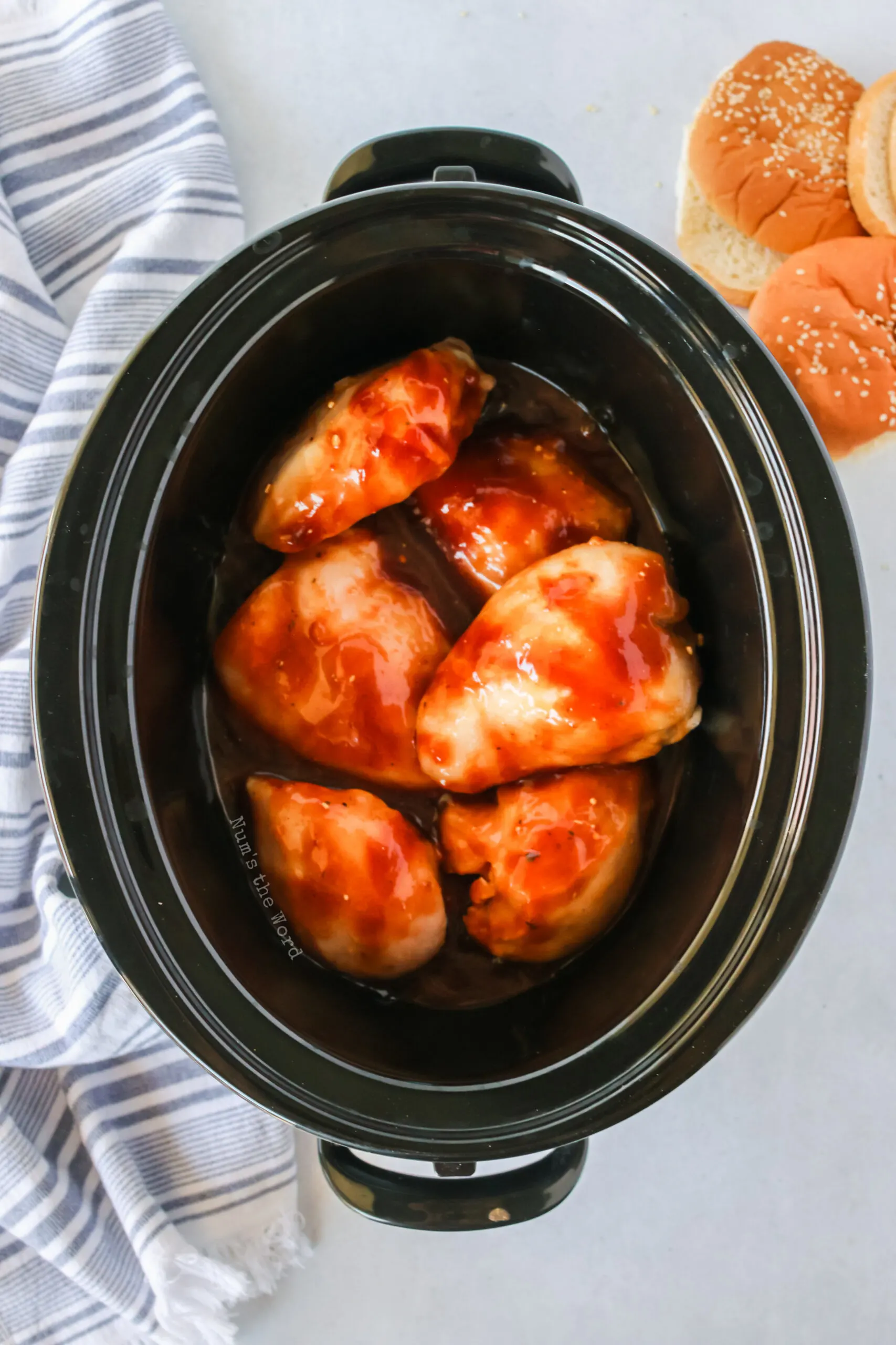 barbecue sauce, italian salad dressing, brown sugar and worcestershire sauce poured over chicken.