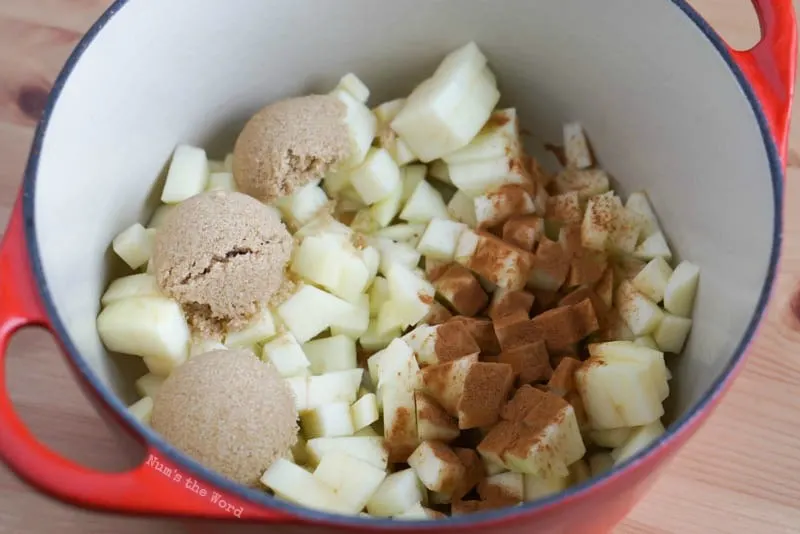 Apple Pie Dip - all ingredients added to a pot but not cooked