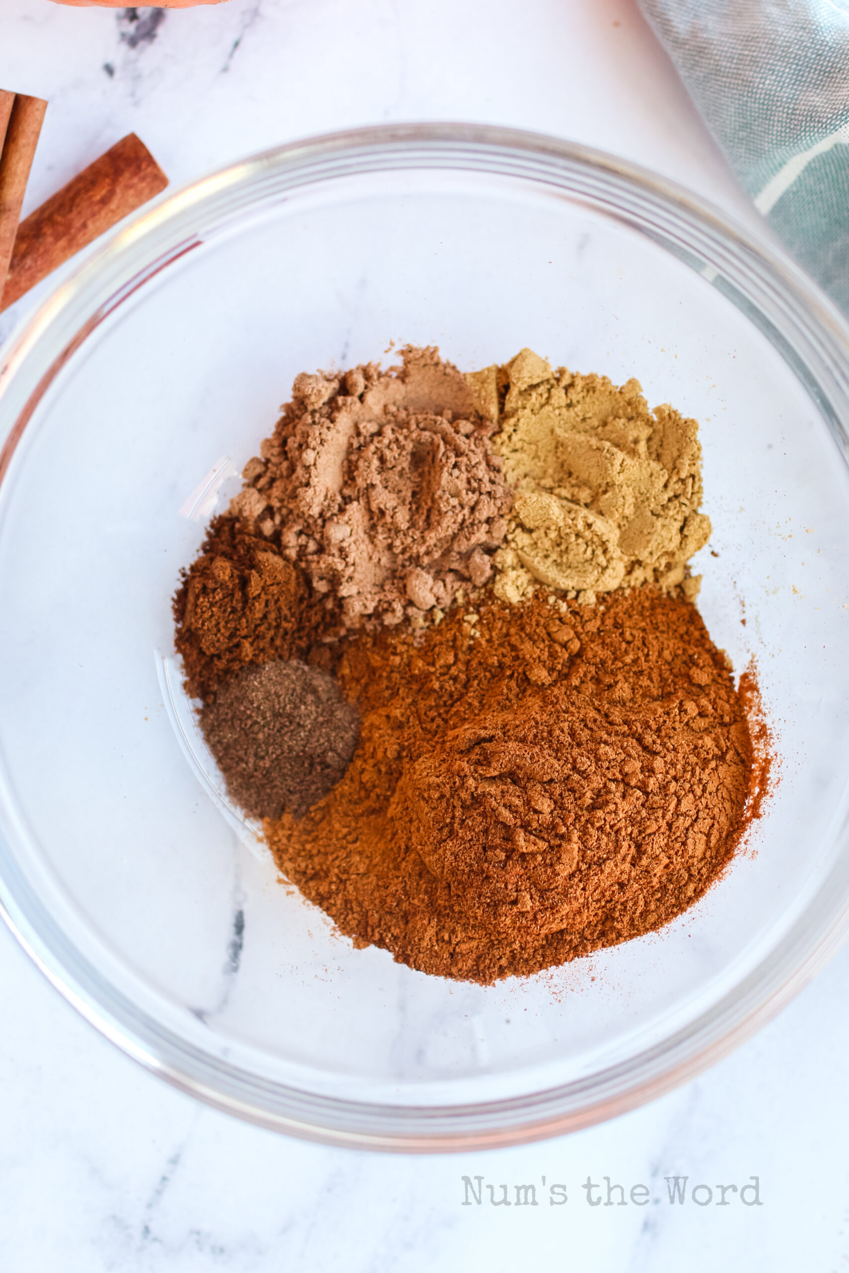 All spices in a bowl unmixed.