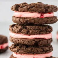 3 sandwich cookies stacked on top of each other ready to serve