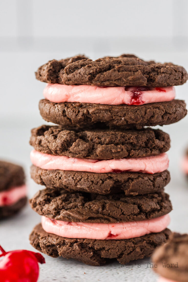 3 sandwich cookies stacked on top of each other ready to serve