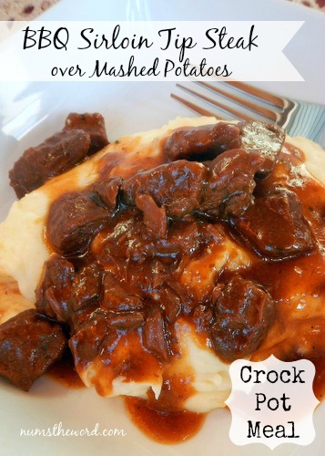 BBQ Beef Tips over Mashed Potatoes