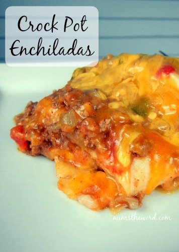 Crock Pot Enchiladas - Slice of enchilada on plate ready to serve - main image for recipe
