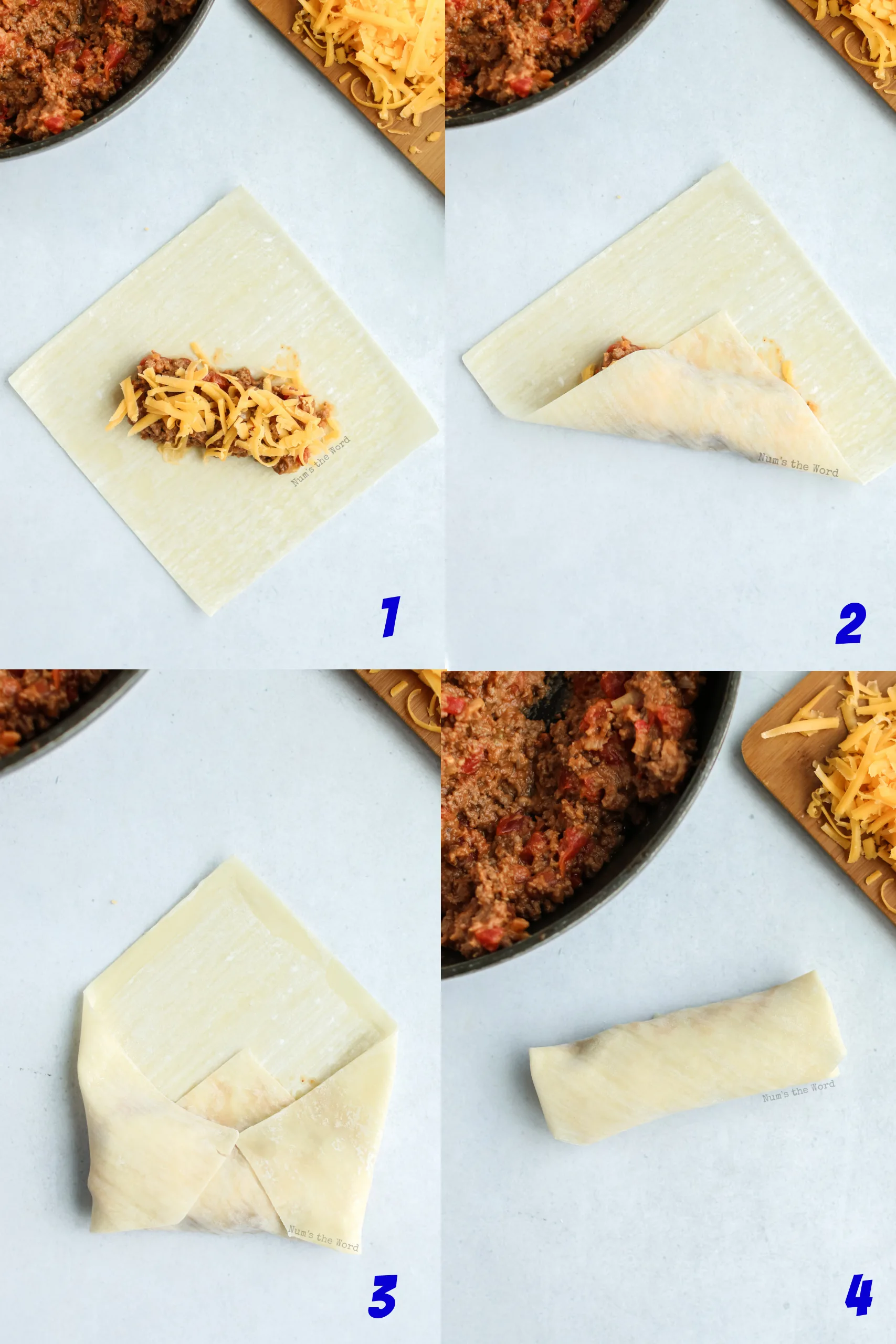 collage of images on how to wrap an egg roll