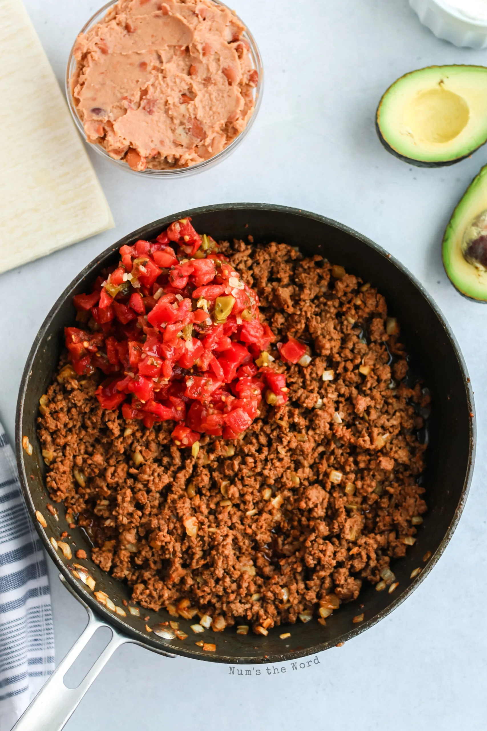 rotel tomatoes added to skillet