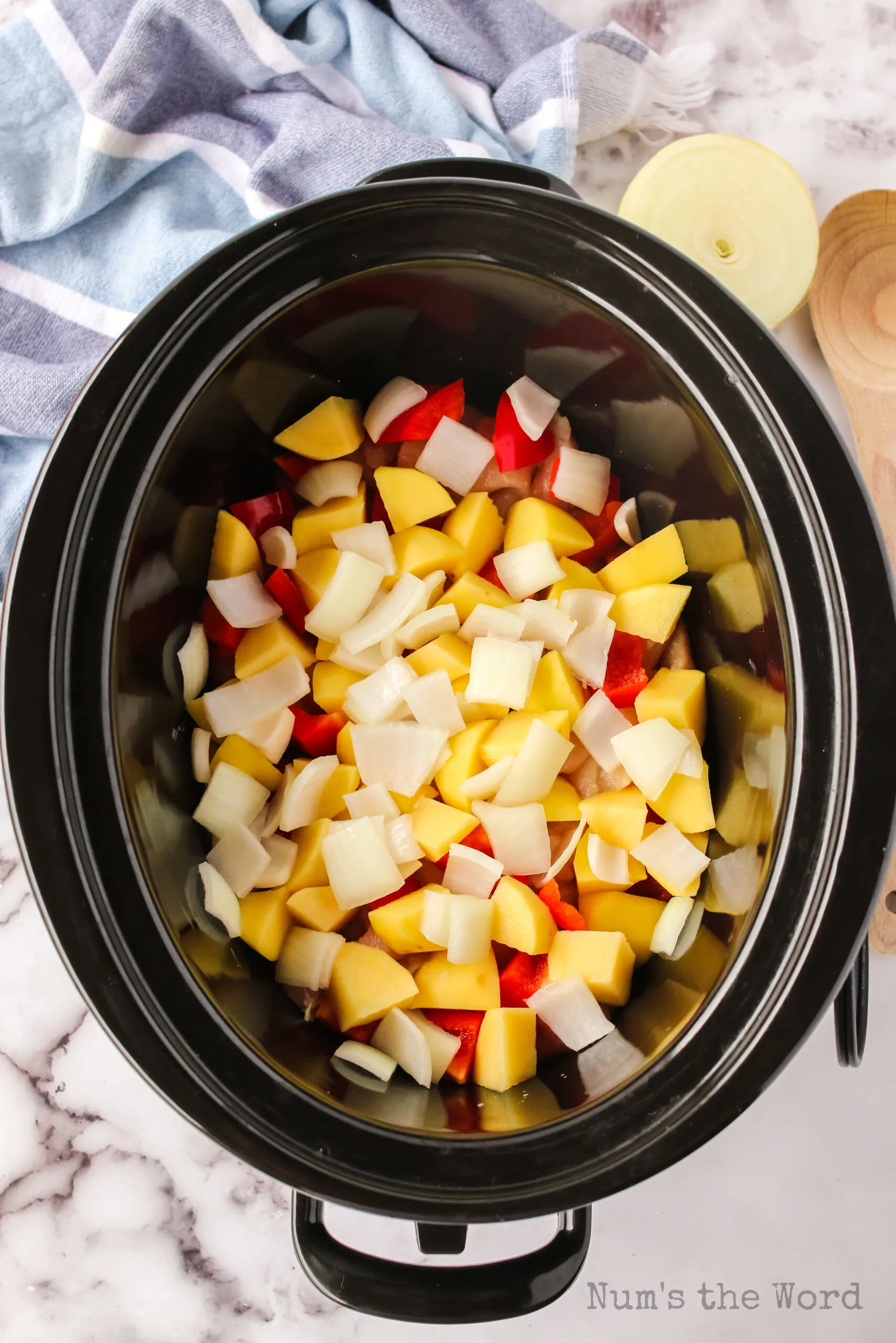 chicken and vegetables cut and put in crock pot