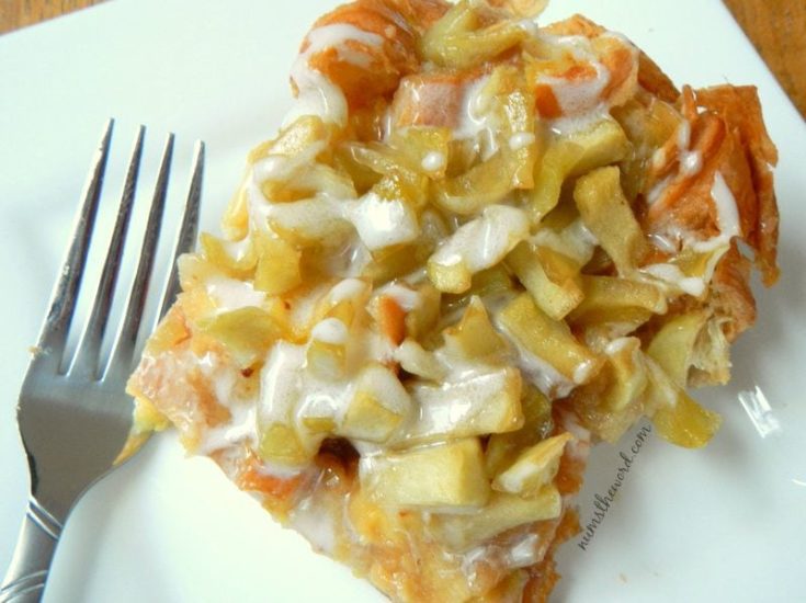 Apple Fritter Breakfast Casserole - baked casserole on plate ready to be eaten