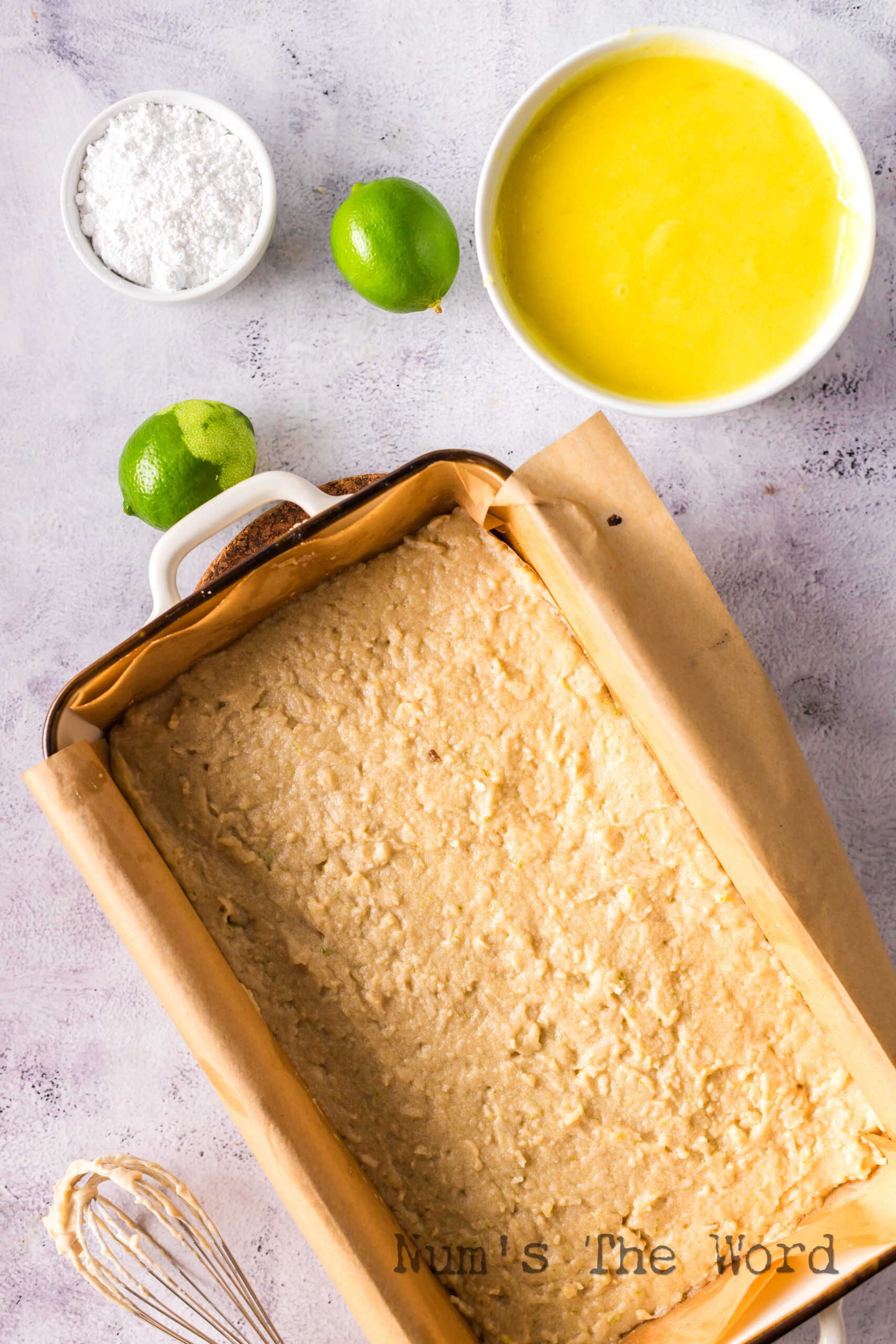 Coconut Lime Shortbread Crust in a pan.
