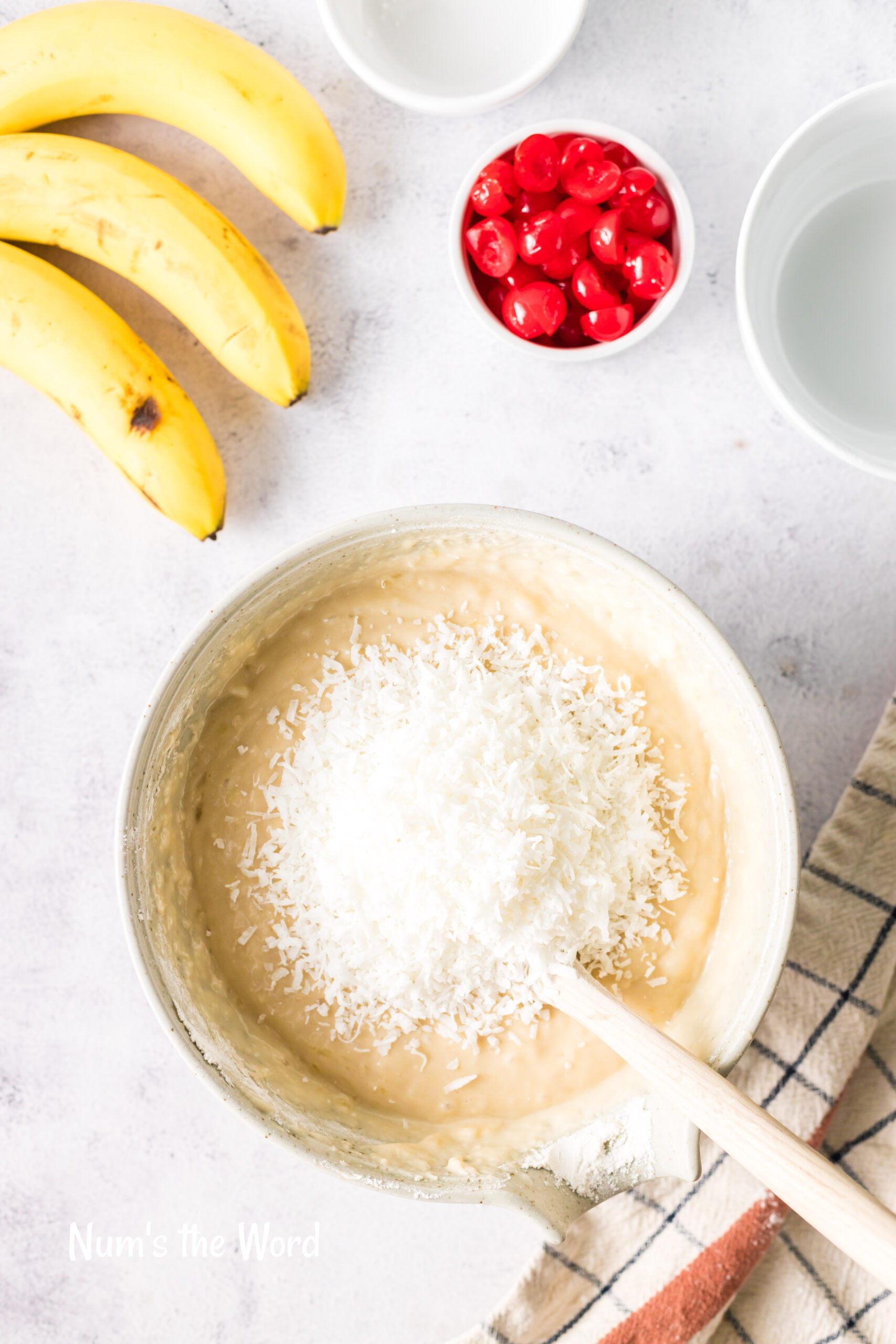 Coconut added to bread batter.