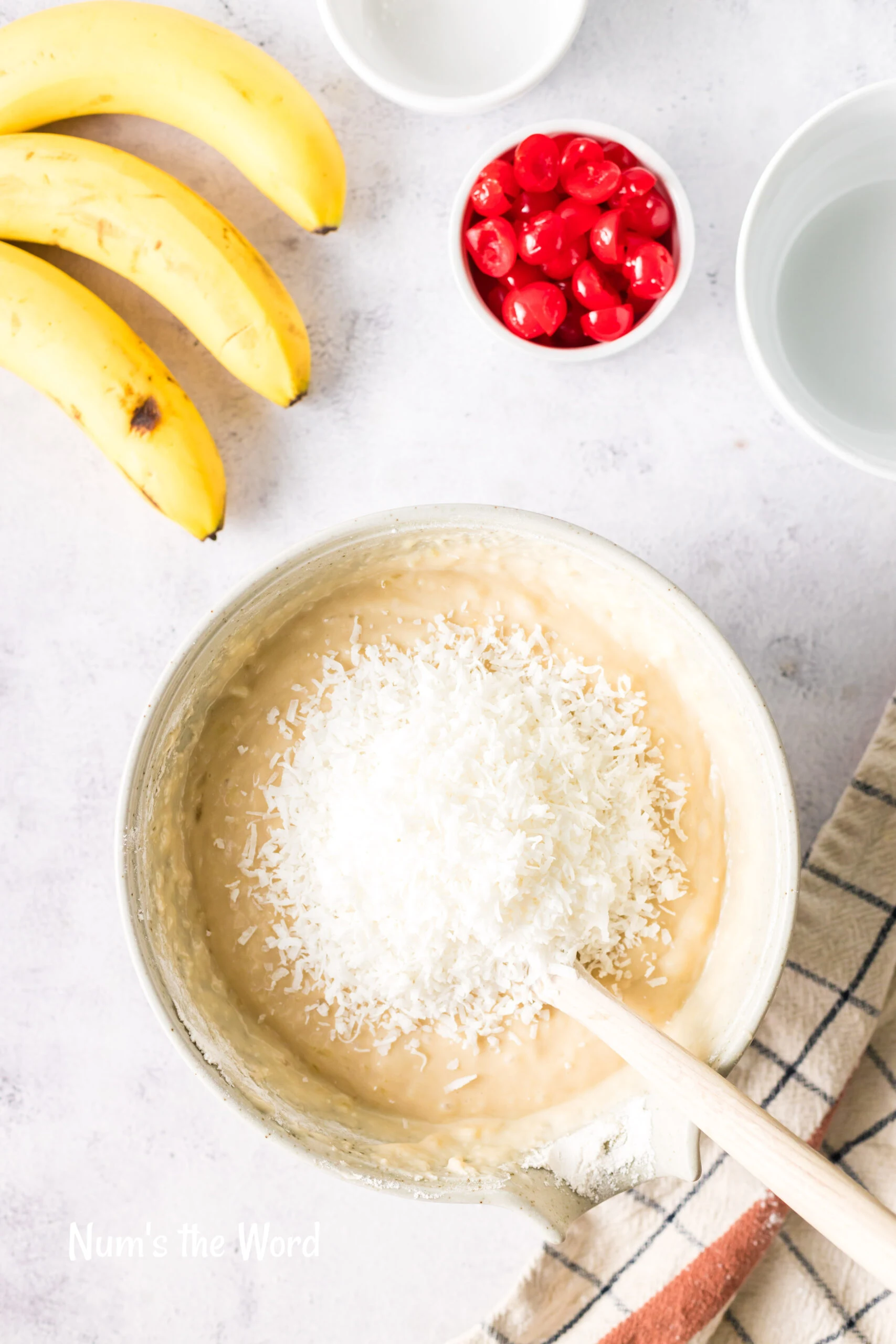 Coconut added to bread batter.