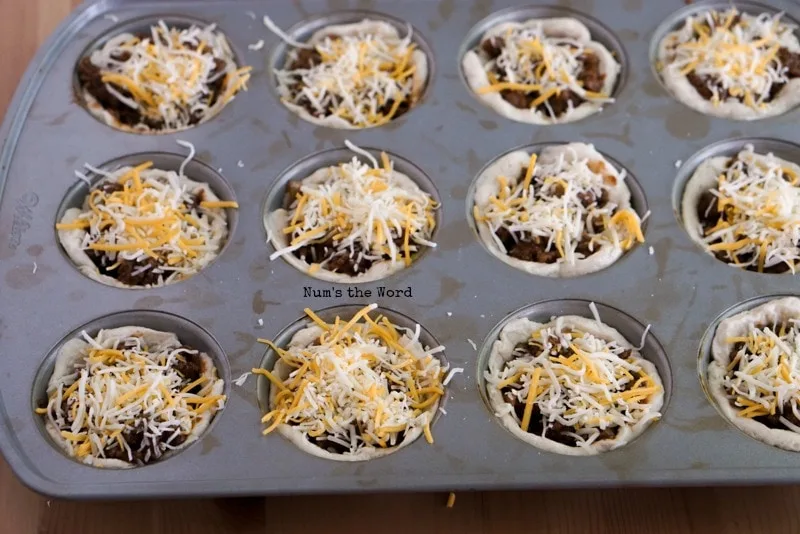 Barbecue Beef Cups - final stage with cheese on top.