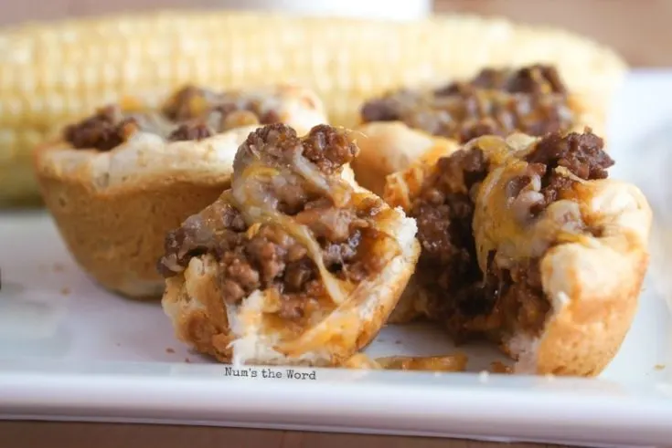 Barbecue Beef Cups close up of one broken in half to show insides.