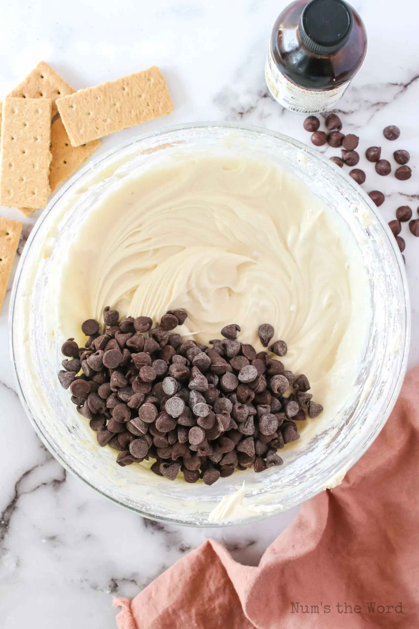 chocolate chips added to cheesecake mixture