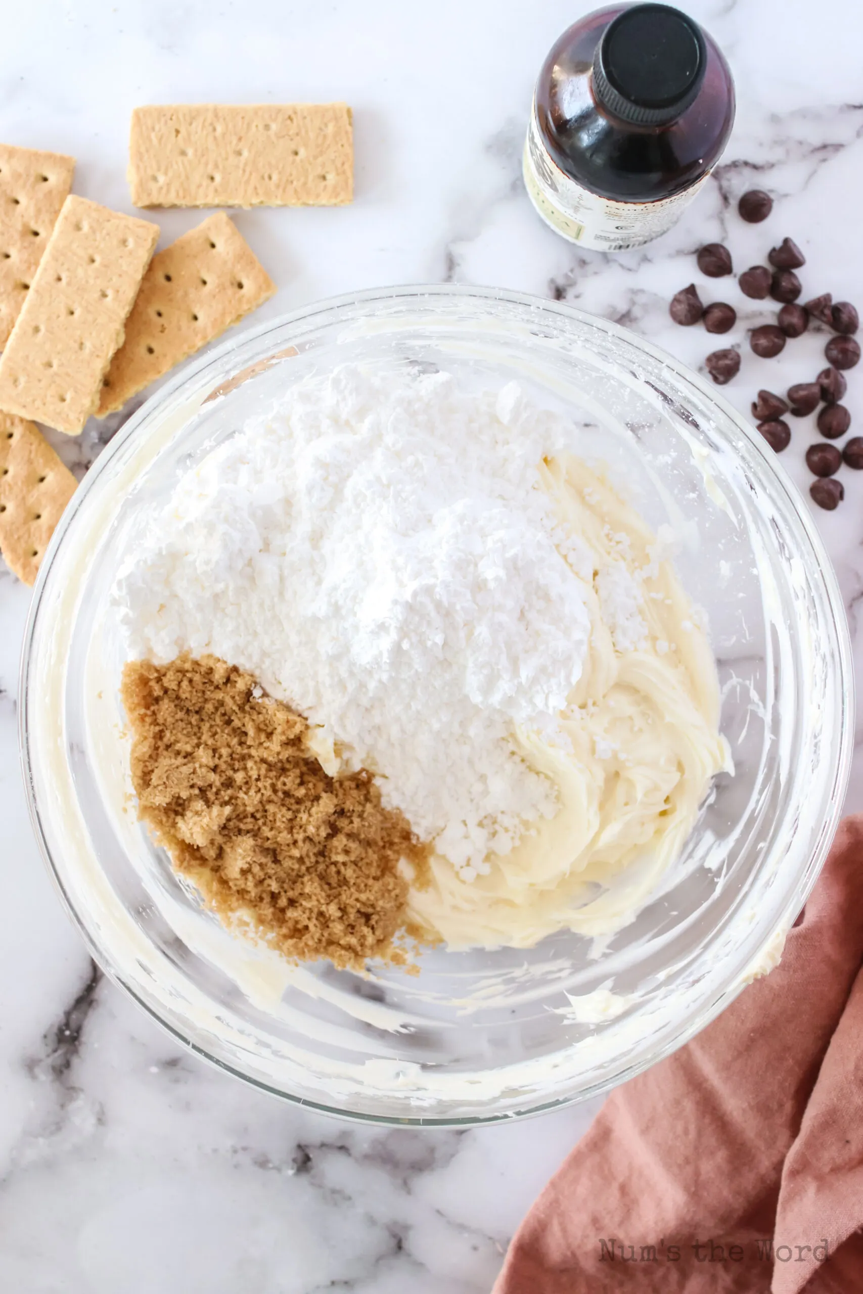 brown sugar and powdered sugar added to butter mixture