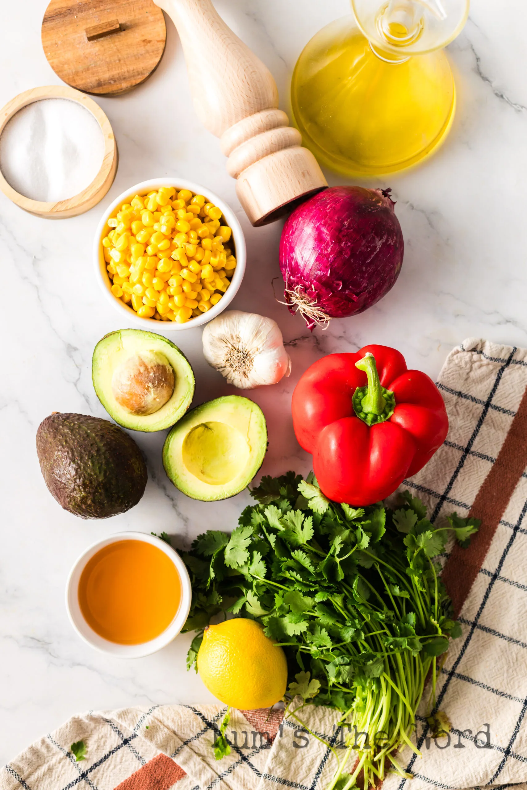 All ingredients for Avocado and Cilantro Dip laid out on the counter.