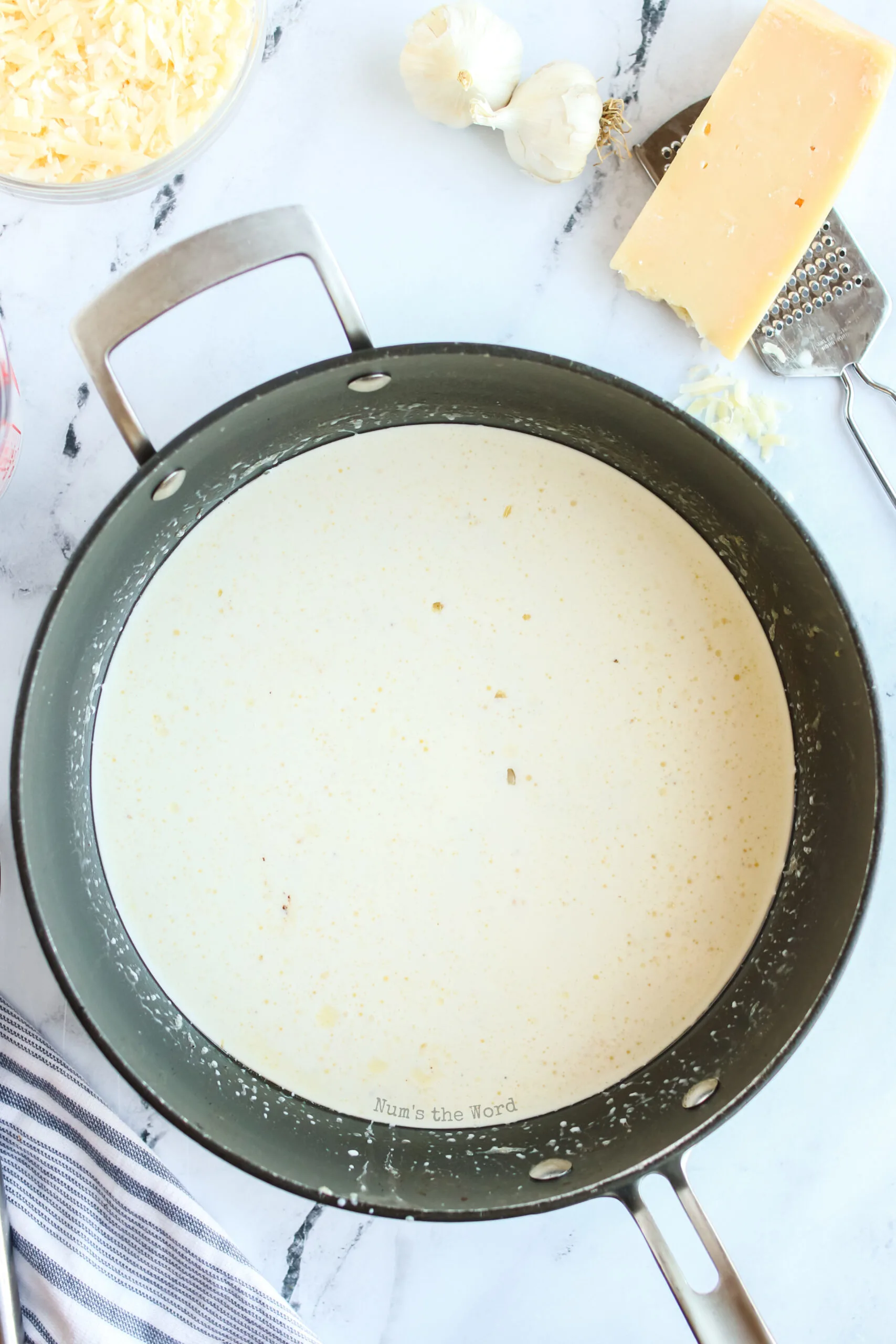 heavy cream added to garlic and butter.