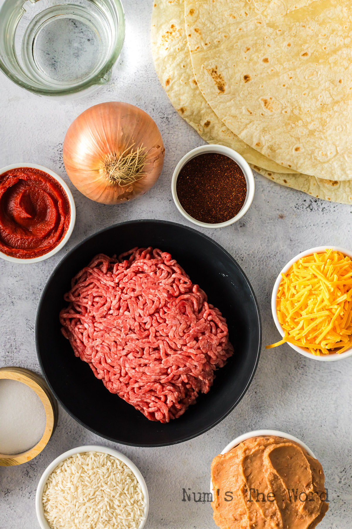All ingredients laid out on counter, ready to assmeble.