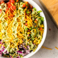 zoomed in image of prepared salad in bowl.