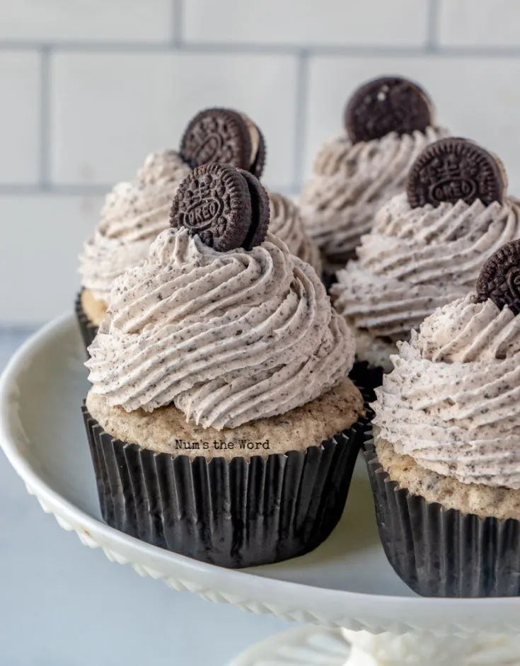 Oreo Icing - group of cupcakes on a cake stand