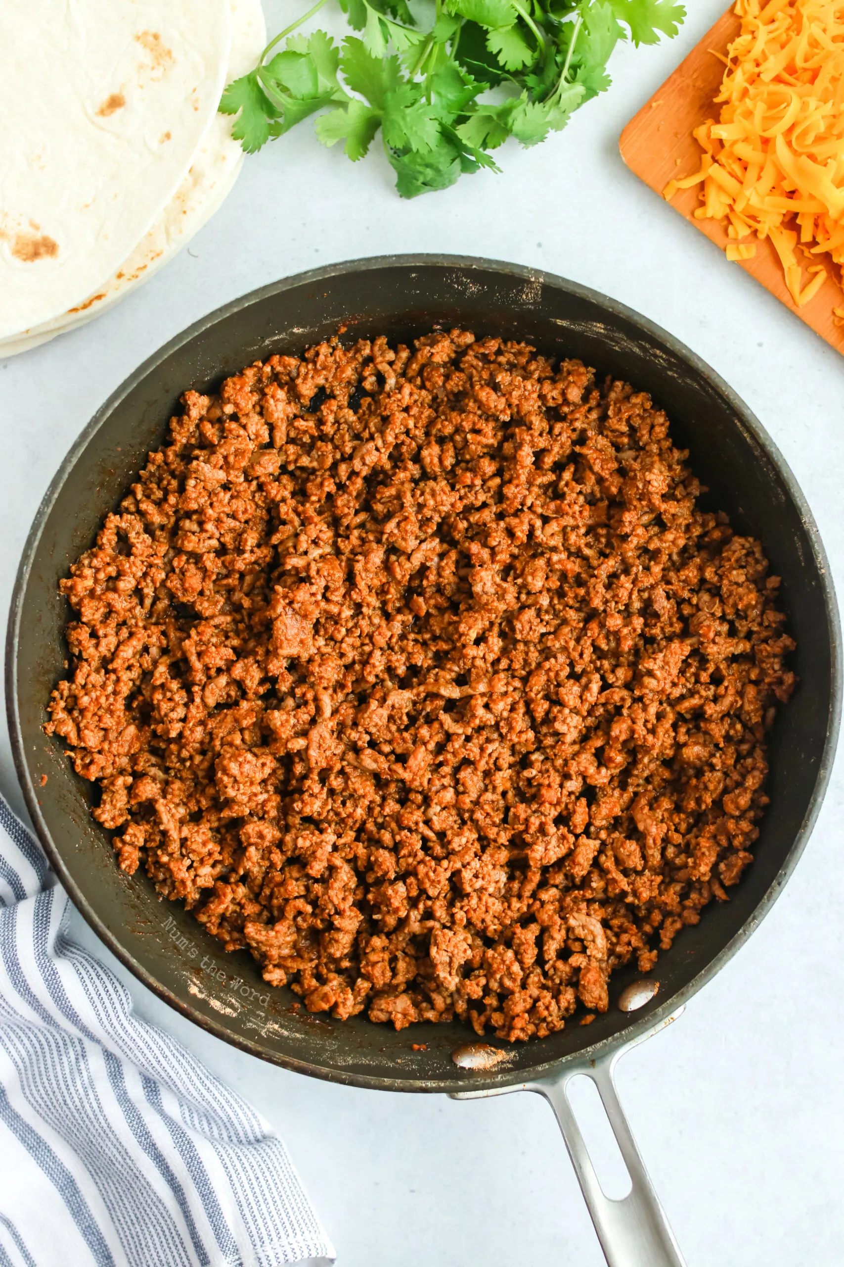 ground beef mixture in a skillet.