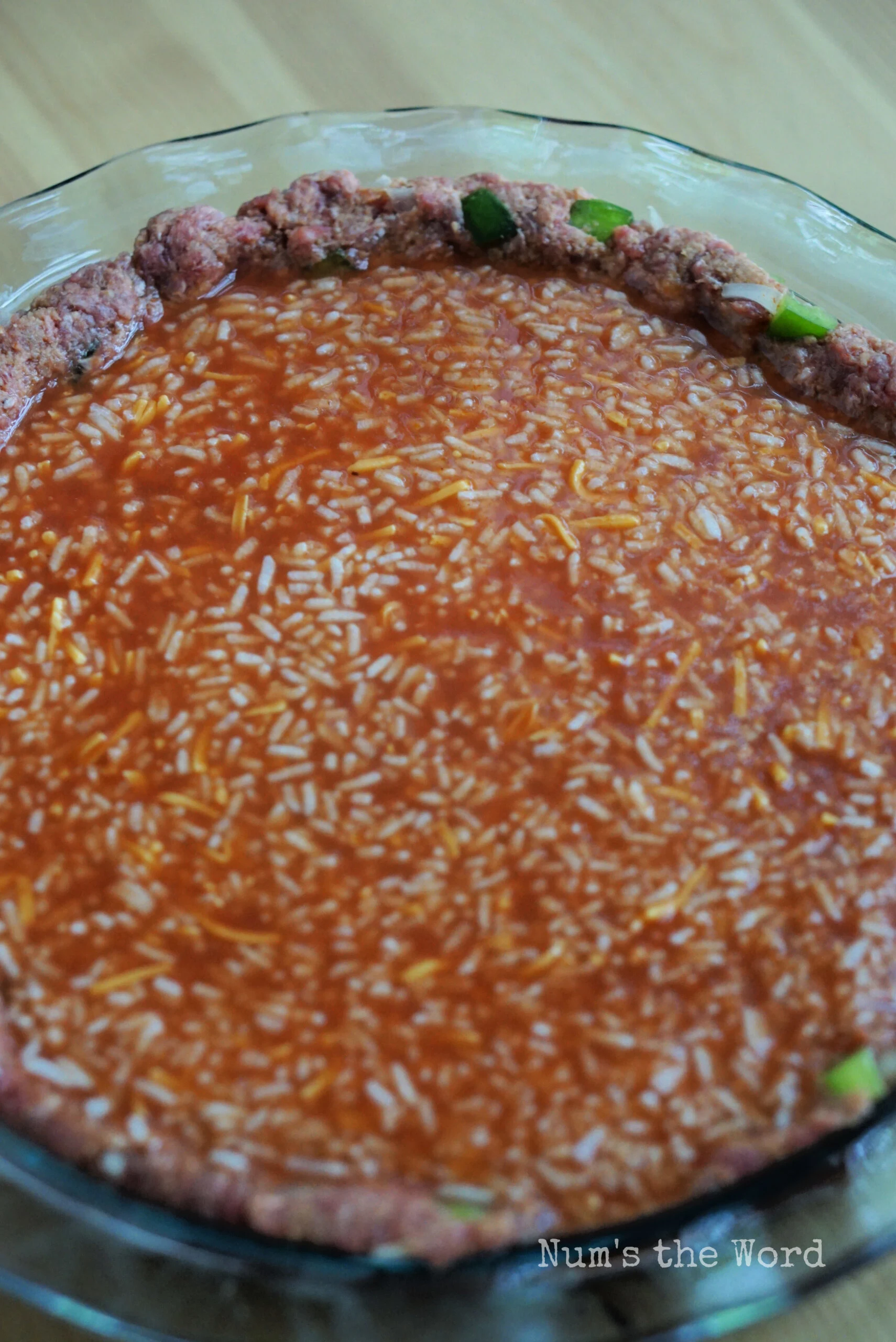 Rice Mixture poured over meat crust.