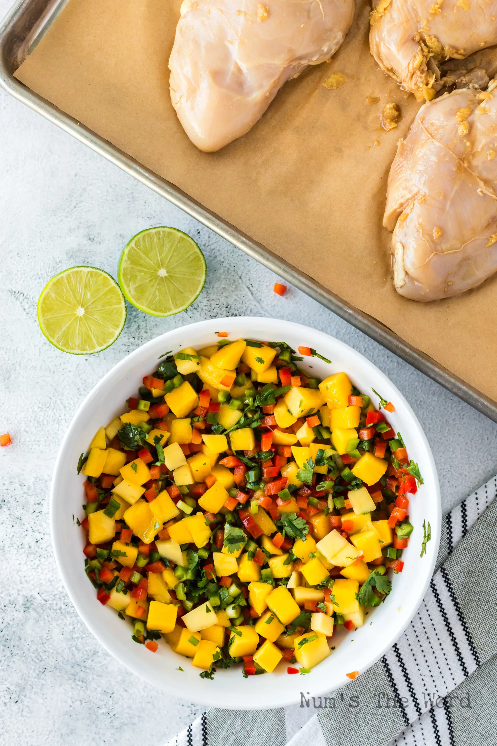 Mango Salsa in bowl, ready to use.