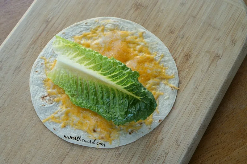 Mexican Chicken Wrap - Lettuce on top of melted cheese