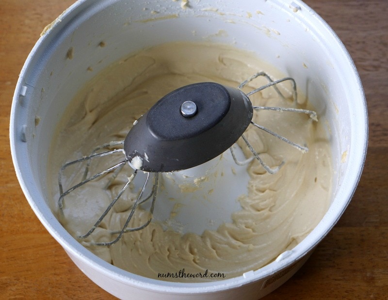 Apple Cobbler Cake - batter topping in mixing bowl