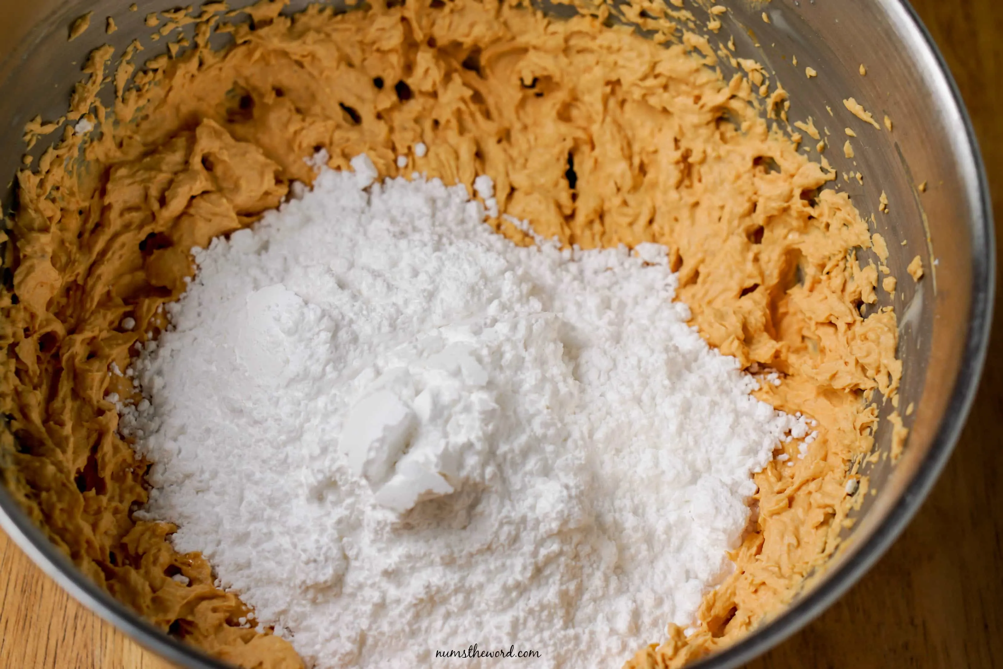 5 Ingredient Pumpkin Dip - powdered sugar added to pumpkin mix