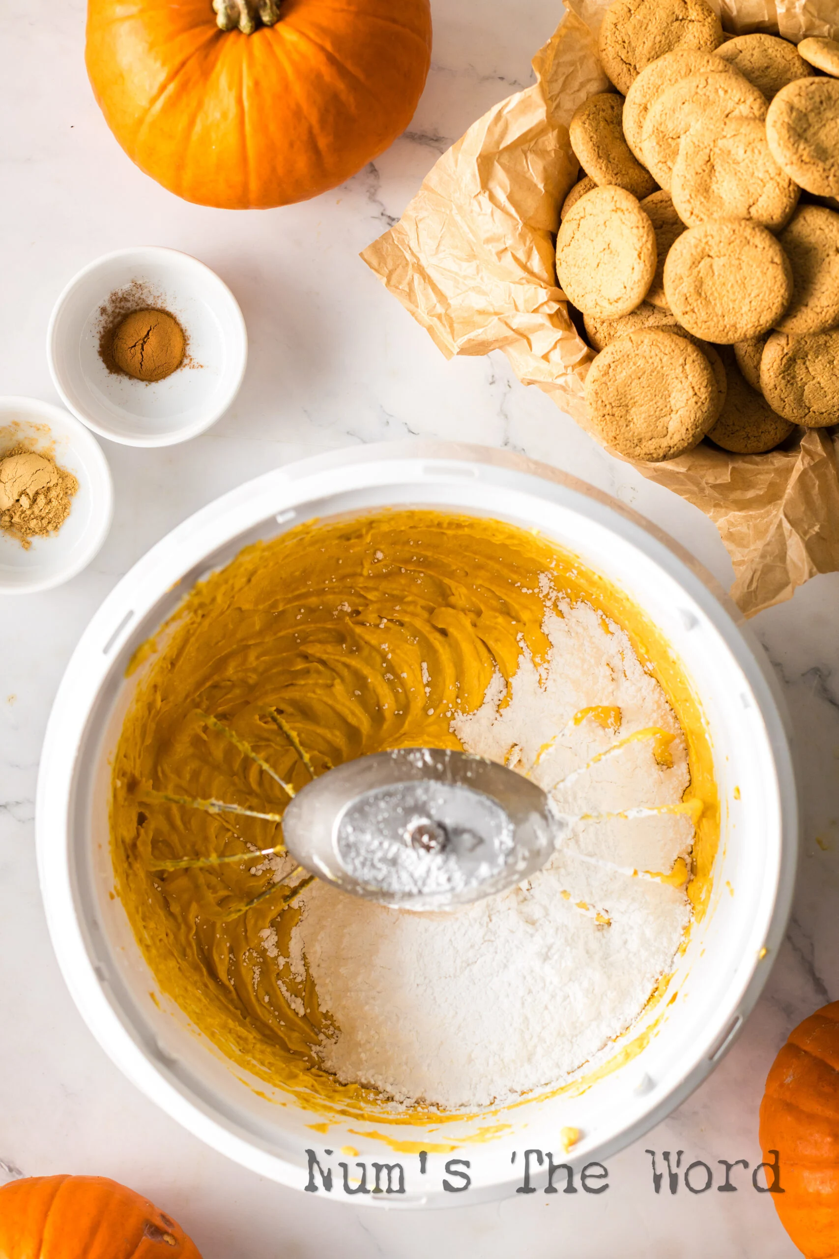 Pumpkin and powdered sugar added to cream cheese. 