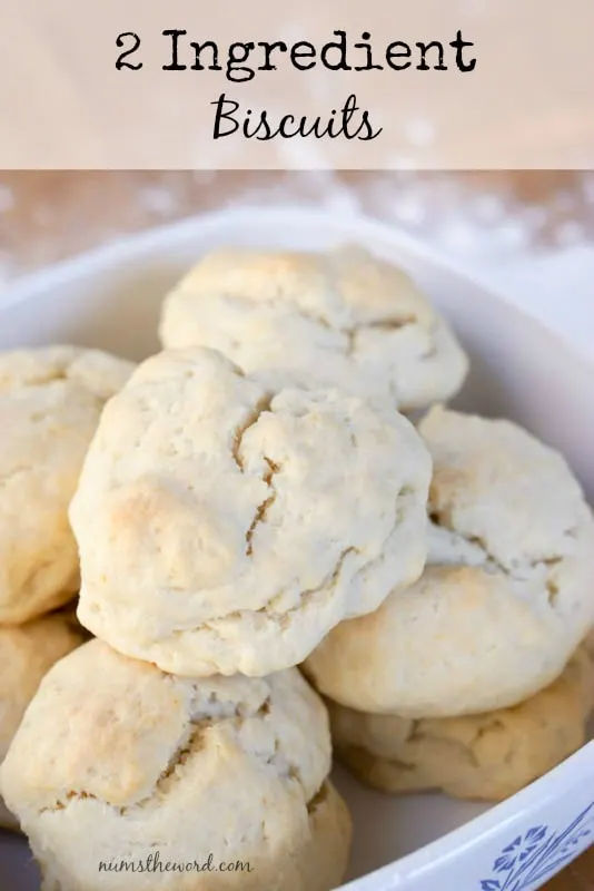 2 Ingredient Biscuits - Main image for recipe. Biscuits stacked in a serving dish.