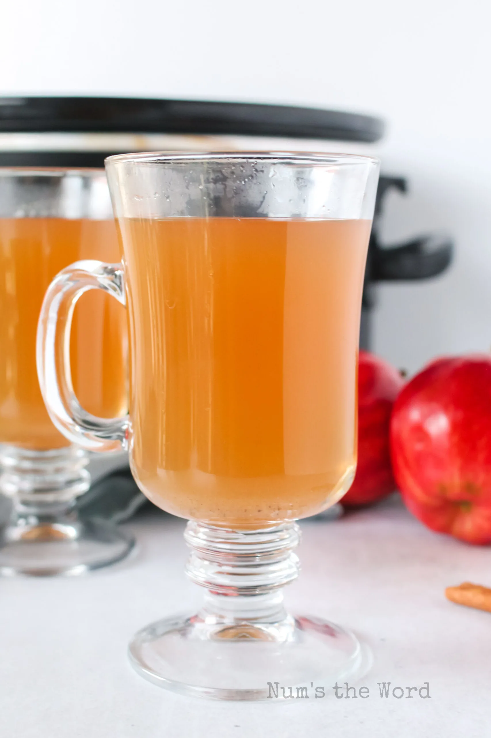 side view of apple cider, side view.