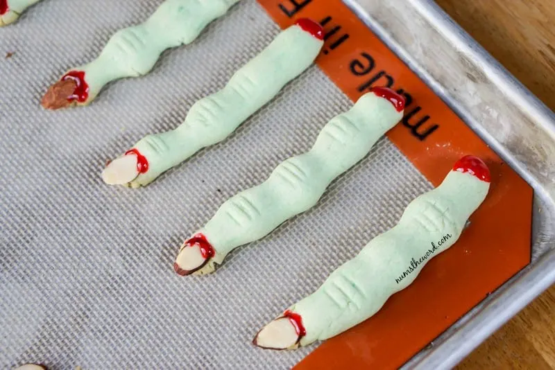 Creepy Witches Fingers - gel blood applied around finger nails for a bloody nail effect