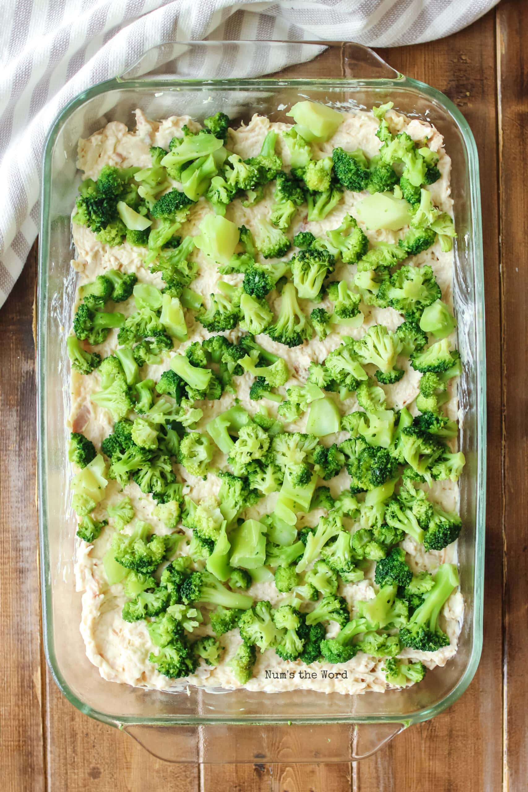 Turkey Casserole - steamed broccoli placed on top of turkey mixture