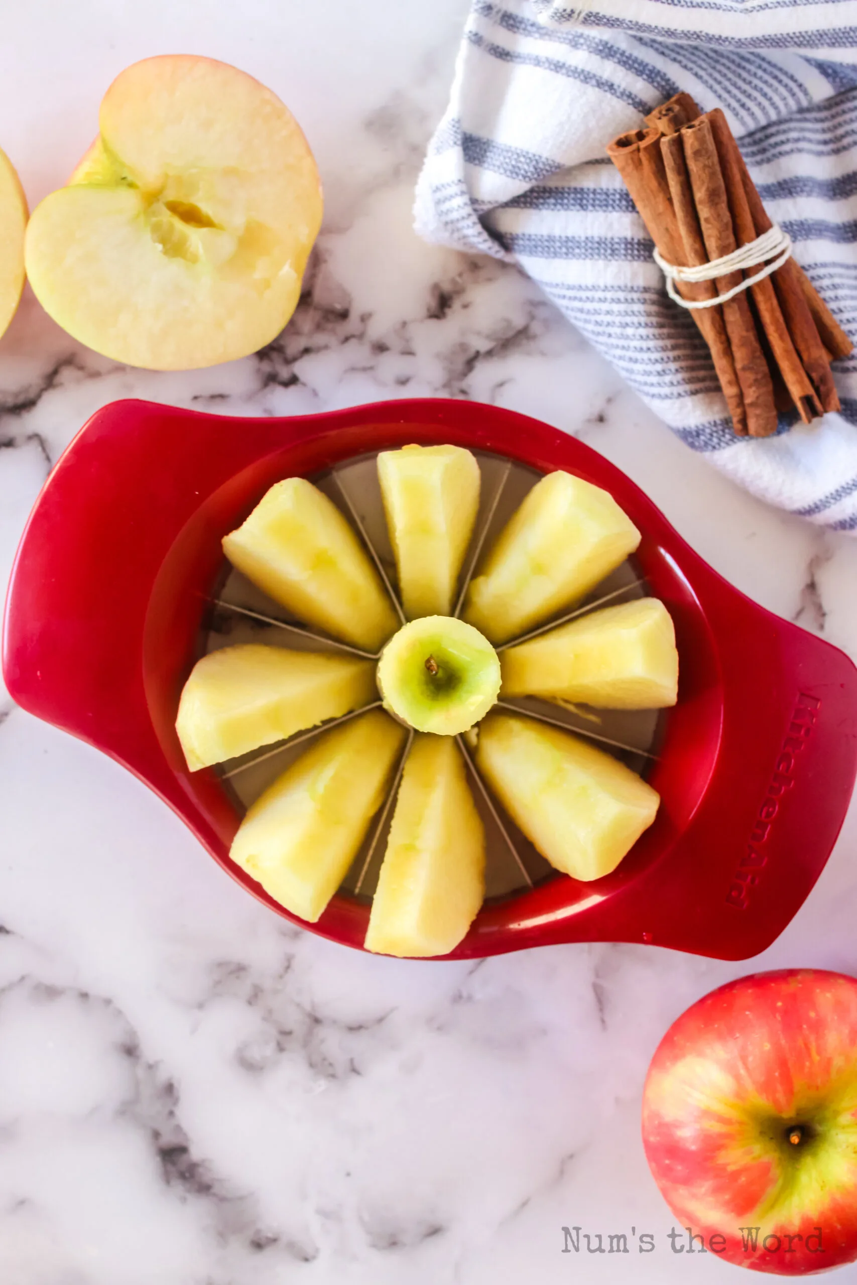 cutting apples for applesauce