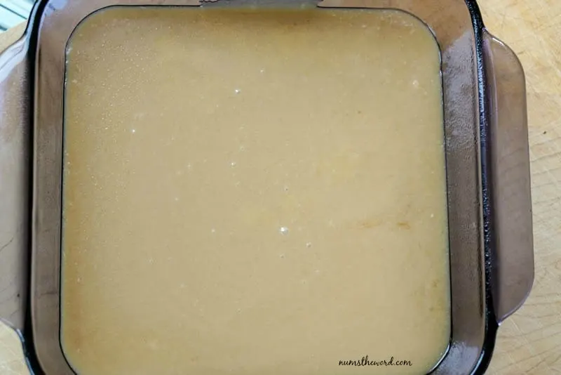 Microwave Caramels - caramel mixture poured into casserole dish to cool.