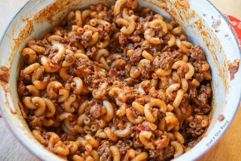 Bacon Cheeseburger Macaroni - finished recipe in pan